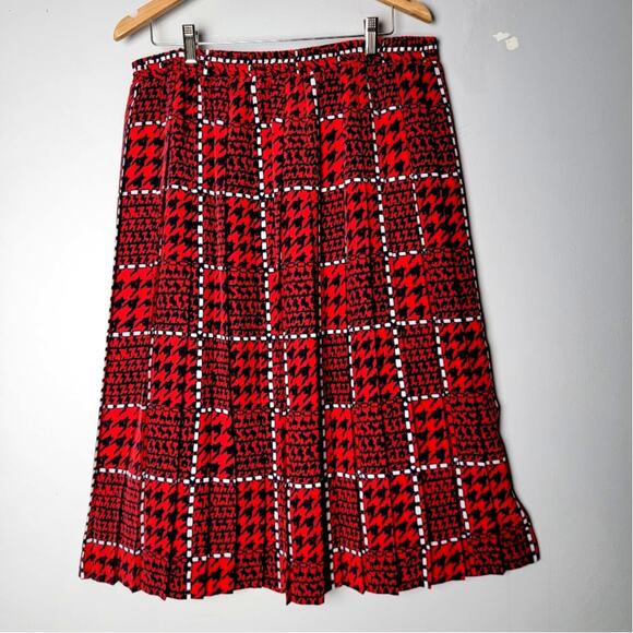 Andrea Gayle Collections Red Blue Houndstooth Midi Skirt Size 20 Elastic Waist - Picture 2 of 9